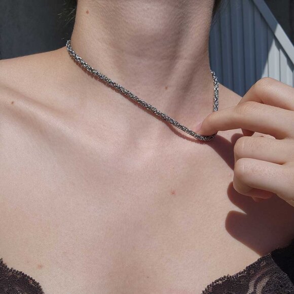 15 inch silver byzantine chain necklace ✦ hand crafted mini chain mail necklace - Picture 3 of 10